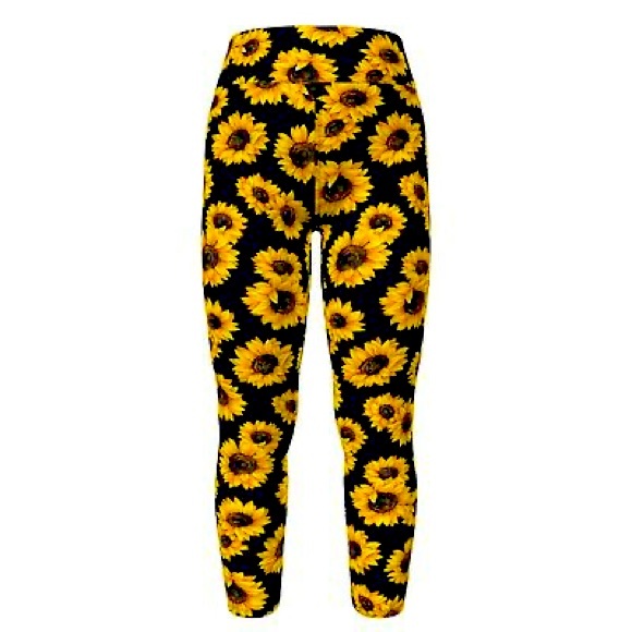 LuLaRoe TC Leggings Black With Yellow Sunflowers